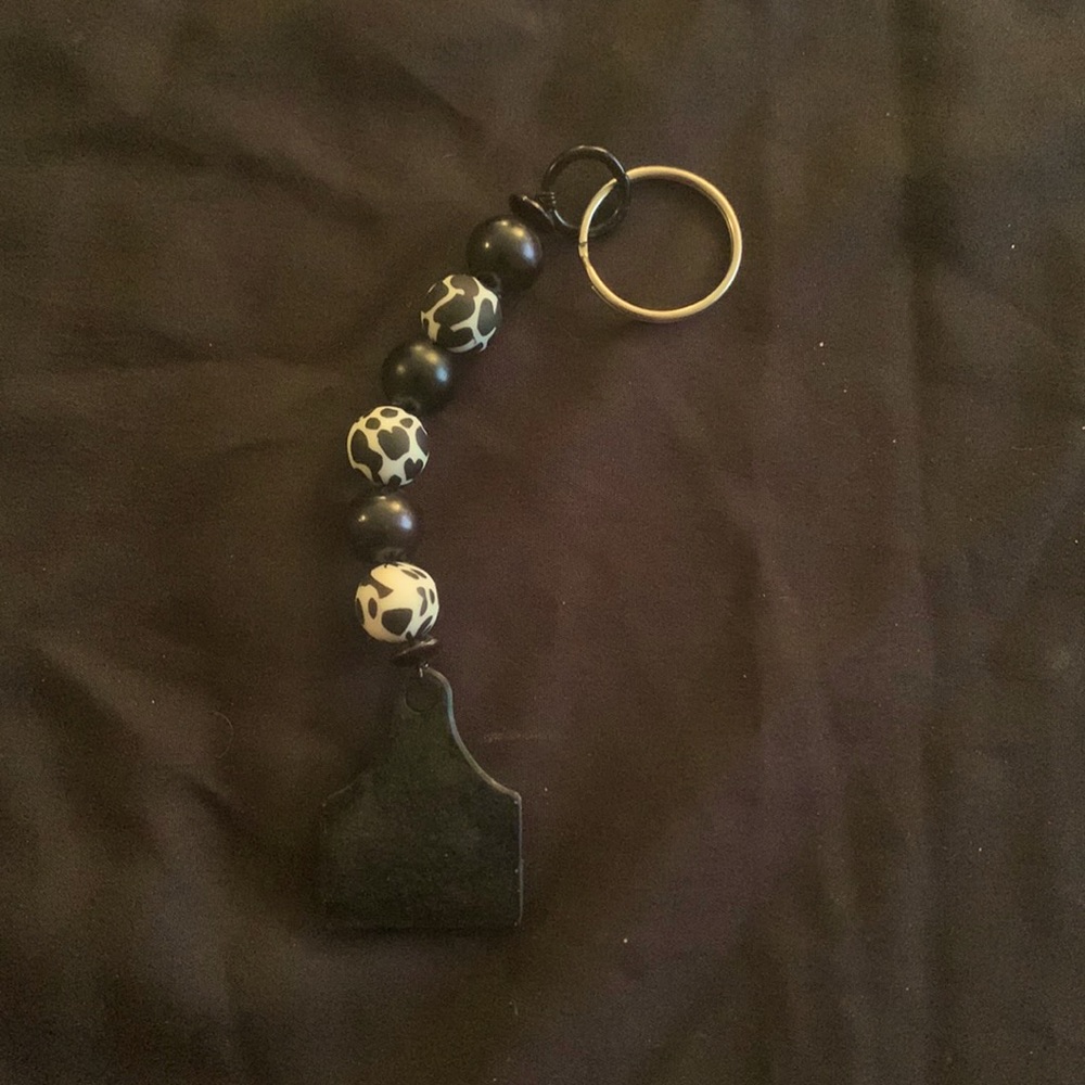 Cow print beaded keychain